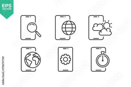 Set Of Smartphone Line Icons. Outline Symbols Elements Collection. stock illustration