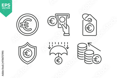 Set Of Euro Icons. Outline Symbols Elements Collection. stock illustration.