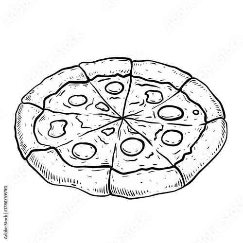 Sketch pizza isolated on white background