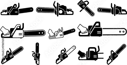 Chainsaw, Chainsaw silhouette, Chain saw icon, Chain saw vector set, Chainsaw illustration, Chainsaw clipart set