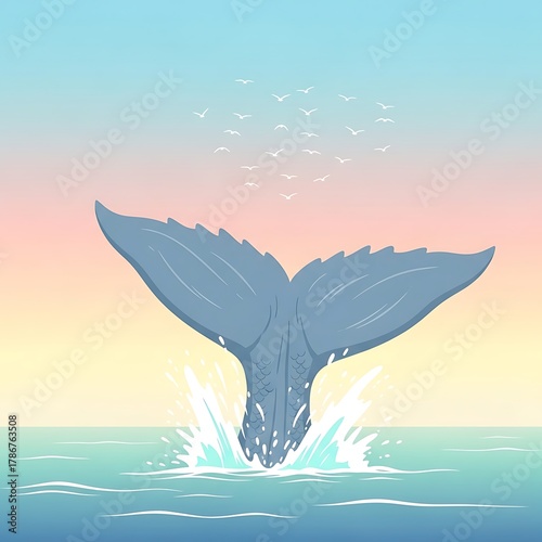 Wallpaper Mural Majestic Whale Tail Emerging from Ocean Water Splash at Sunset. Torontodigital.ca