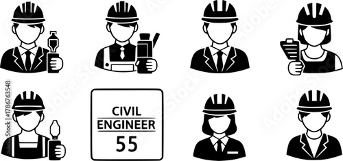 Civil engineer, Civil engineer silhouette, Site engineer silhouette, Engineer, Site engineer, Civil engineer vector illustration set