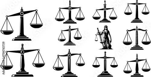 Weight balance scale silhouette, Justice weight scale silhouette, Weight balance scale, Justice weight scale, Balance scale clipart, Weight balance scale vector set.