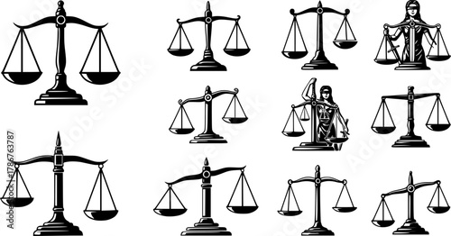 Weight balance scale silhouette, Justice weight scale silhouette, Weight balance scale, Justice weight scale, Balance scale clipart, Weight balance scale vector set.