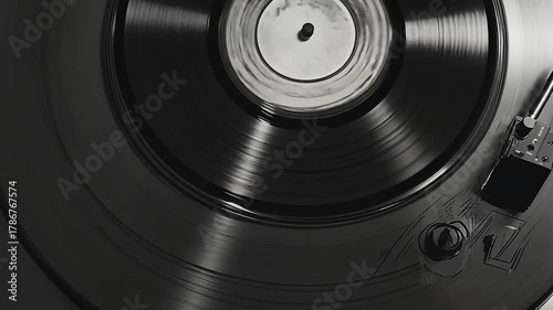 Close-up of a spinning vinyl record