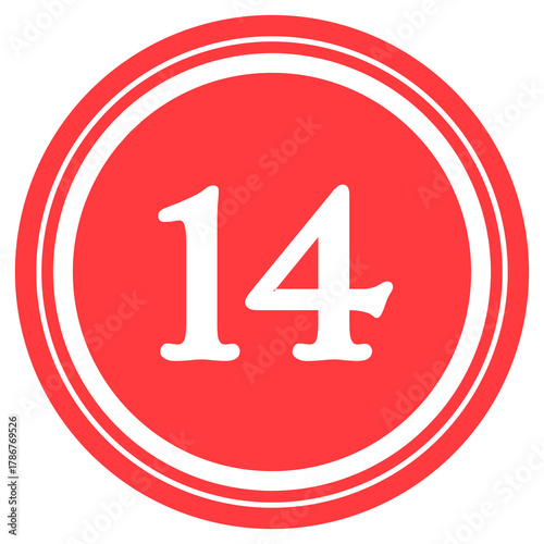 Red circular design with number '14' at the center