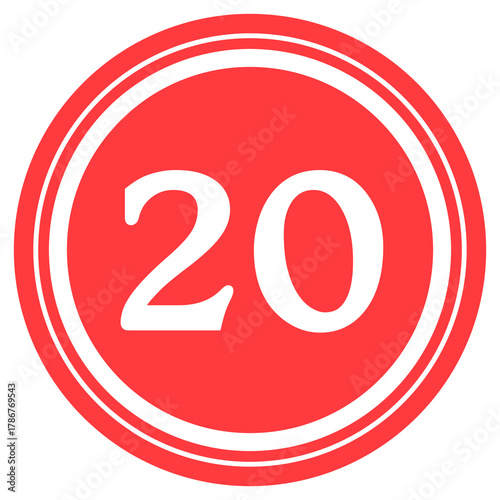 Red circular design with number '20' at the center