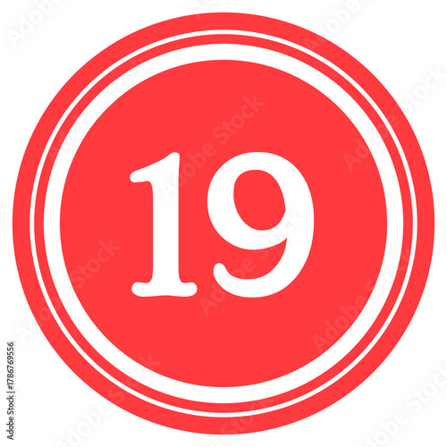 Red circular design with number '19' at the center
