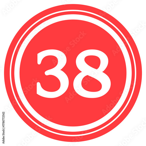 Red circular design with number '38' at the center