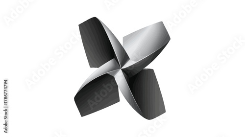 Abstract 3D metallic geometric shape; modern silver folded ribbon X symbol isolated on white background; digital design element