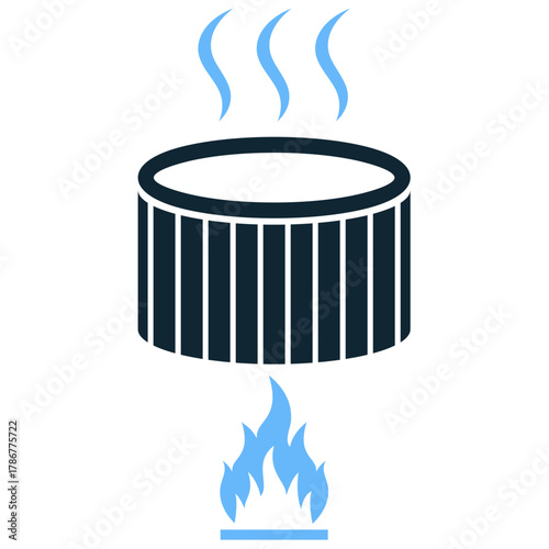 Hot Tube Heating Icon Vector Ideal for spa, wellness, plumbing, resort amenity graphics, and applications related to heating elements or temperature control systems.