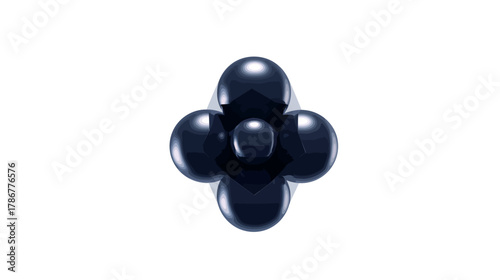 Abstract 3D render of interconnected dark metallic spheres, representing scientific concepts, molecular structure, technology, or connection