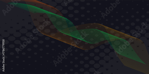 Abstract green blue wave light effect in perspective vector illustration. Magic luminous azure glow design element on dark background, flash luminosity, abstract neon motion glowing wavy lines. eps 10