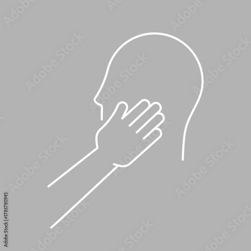 Hand touching face icon, line art graphic vector