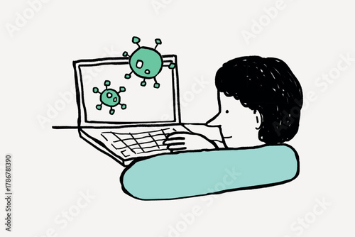 Covid-19 online education doodle collage element vector