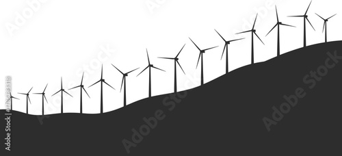 Wind Turbine Farm Silhouette Renewable Energy Landscape Illustration.