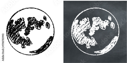 Chalk Handdrawn Moon Vector Ideal for space, astronomy, exploration, night sky, and educational themes with a vintage or classroom hand-drawn aesthetic