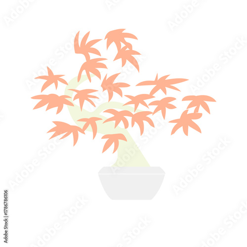 秋の風情を感じる紅葉したもみじの盆栽を描いたベクターイラスト｜日本の伝統美と静けさをシンプルに表現した和のデザイン