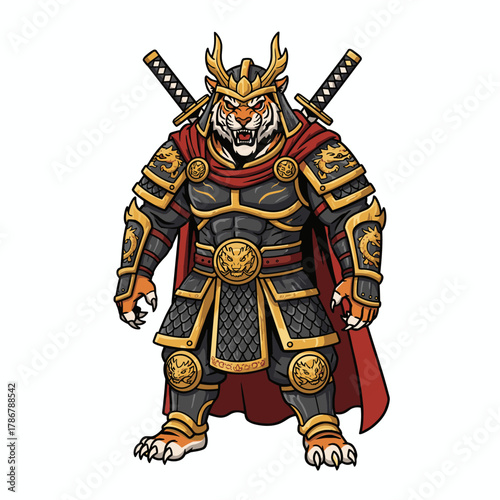 Prajurit ksatria baja dengan pedang, ilustrasi kartun vektor fantasi pada latar belakang putih