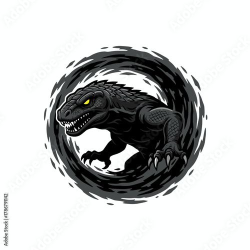 Vektor ilustrasi tato hewan liar, ikan, dan burung rajawali dalam desain logo simbol abstrak hitam