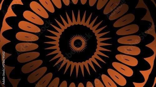 Hypnotic Kaleidoscope Animation with Orange and Black Colors.