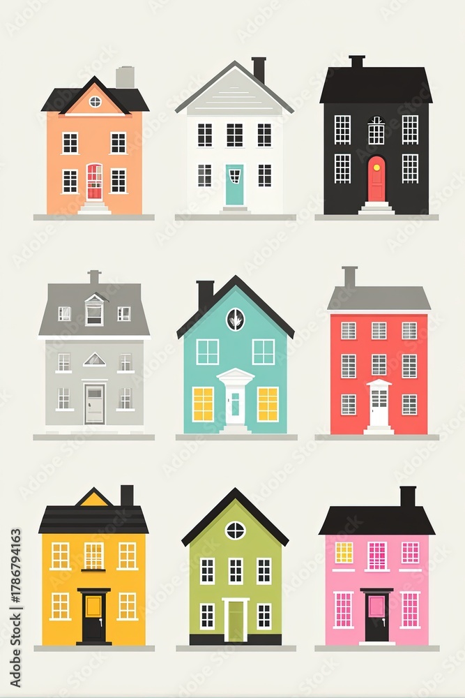 Fototapeta premium Colorful Houses Illustration Collection