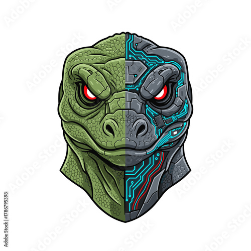 Robot hijau 3D dengan hati merah terpencil, kepala hitam dengan topi dan mata putih