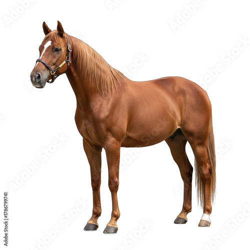 Majestic Chestnut Horse Standing Proudly Isolated on a Black Background with a White Star Marking on its Forehead