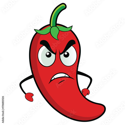 Cartoon angry red chili pepper vector illustration with arms and expression