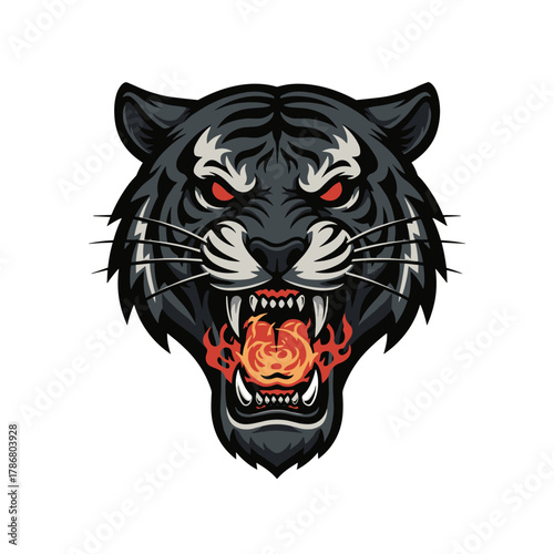 Harimau kepala vektor ilustrasi tato logo maskot liar dengan bulu hitam