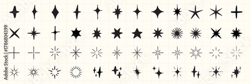 A collection of star shapes, featuring various star designs, star patterns, and star icons. Different star shapes, star styles, and star symbols in black. Element vector set.