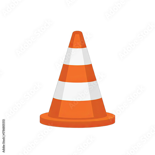 Orange and White Traffic Cone With Reflective Stripes Isolated On Transparent Background With Subtle Pixelation Artifacts