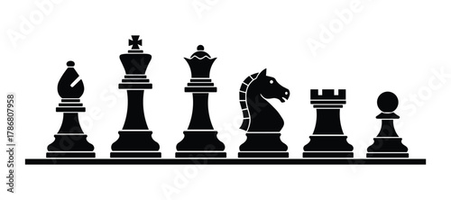 Chess Pieces Vector Silhouette Strategy Game Icons for Tactics and Intelligence