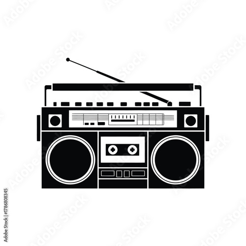 Retro boombox with antenna and cassette player