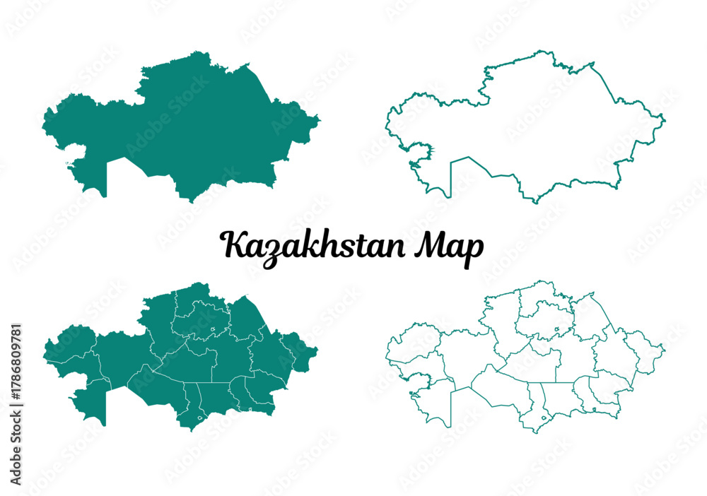 Fototapeta premium Kazakhstan Teal Map Illustration on White Background