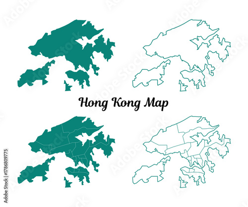 Outline Hong Kong Map Teal and White Design