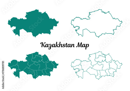 Kazakhstan Teal Map Illustration on White Background