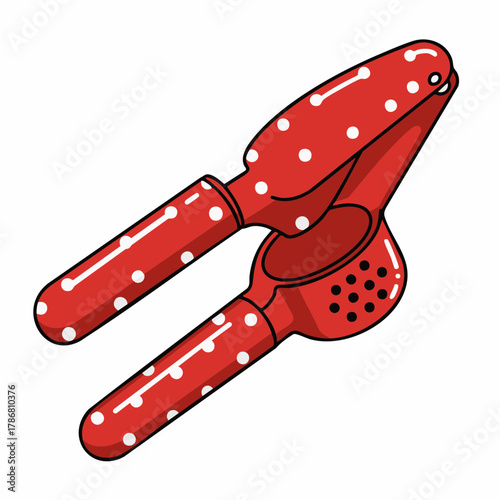 Red lemon squeezer with polka dots brightens up kitchen tasks, ideal lemon squeezer tool for extracting juice from lemons and limes.