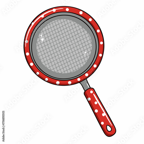 Polka dot sieve, a tool with mesh for straining, sifting, or draining foods. This sieve is perfect for separating liquids from solids, aerating flour, and removing impurities from ingredients.
