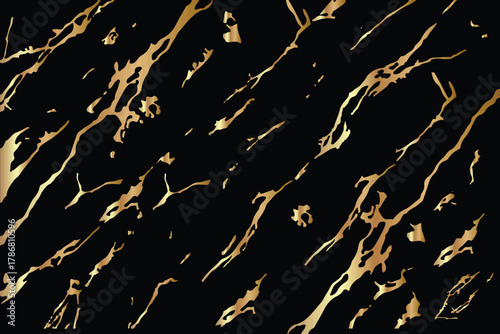 Golden Crack Marble Texture on Black Background. Luxury Background Vector Illustration
