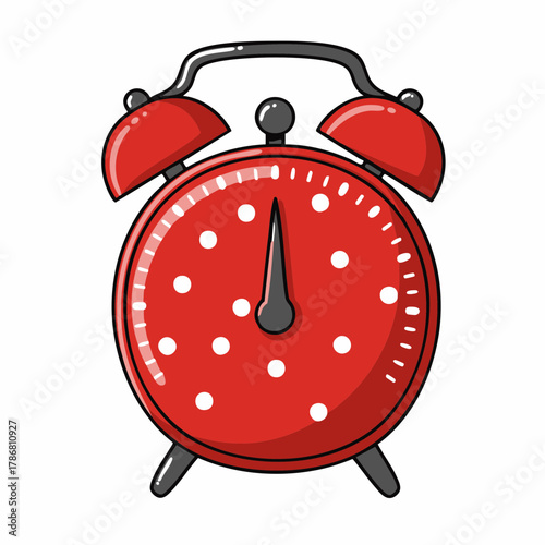 Red alarm clock signifies urgency and important reminders, with distinctive dots and classic ringer bells. Vintage alarm clock design showcases timeless aesthetic, perfect for monitoring deadlines.