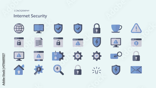Internet security icons collection digital protection symbols cybersecurity data privacy
