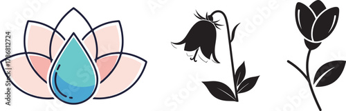 Modern Lotus Water Drop and Traditional Flower Silhouette Set