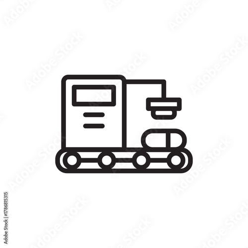 Pharmaceutical tablet press icon symbolizing product compression and forming, representing modern drug manufacturing, specialized medical production equipment, and quality control systems.