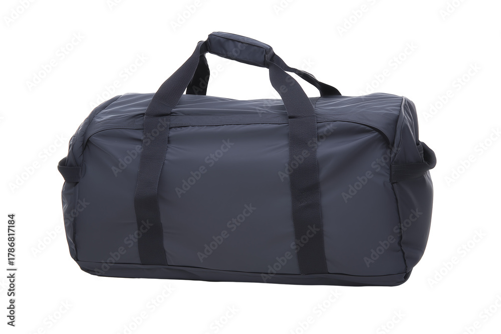Naklejka premium Dark gray duffel bag with parallel handles on transparent background