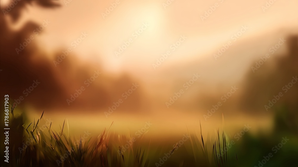 Obraz premium Misty Sunrise Over Meadow