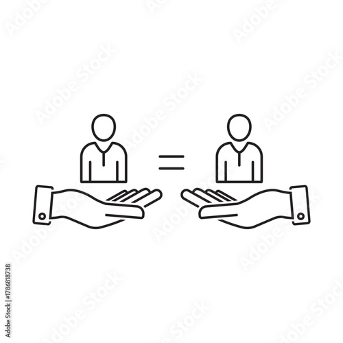 social equity help icon, inclusion gender equality, community care, support people, thin line symbol - editable stroke vector illustration