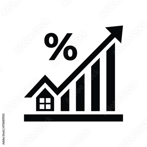 Mortgage rate icon. Cost of living. House. Interest rate. Property value. Vector icon isolated on white background.