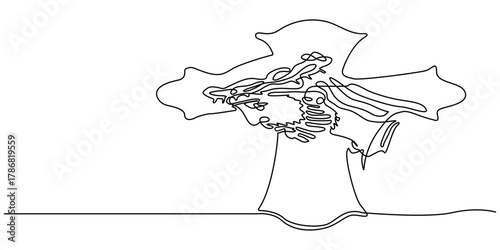 Jesus Christ praying, drawn with one continuous line. Christian symbol of Easter and Christmas in a simple line style. Editable stroke. Vector illustration