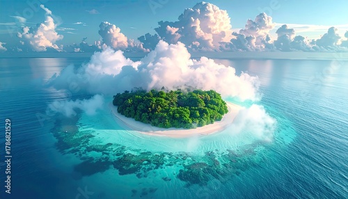 Island paradise lush island surrounded by turquoise water